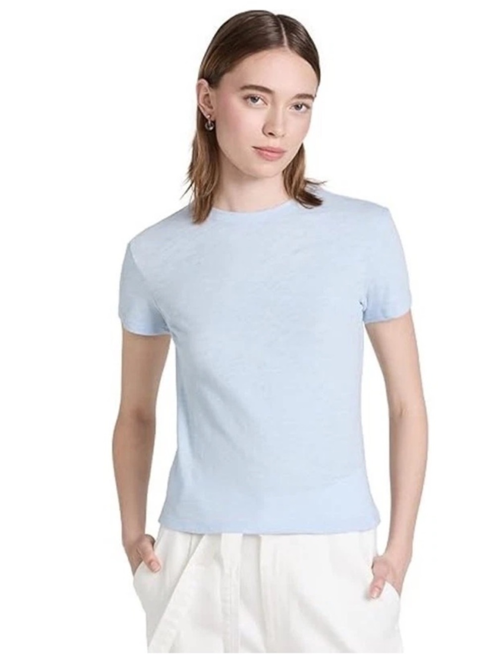 THEORY P Tiny Tee T Shirt Top Slub Organic Cotton Luxury Basic Fitted Baby Blue